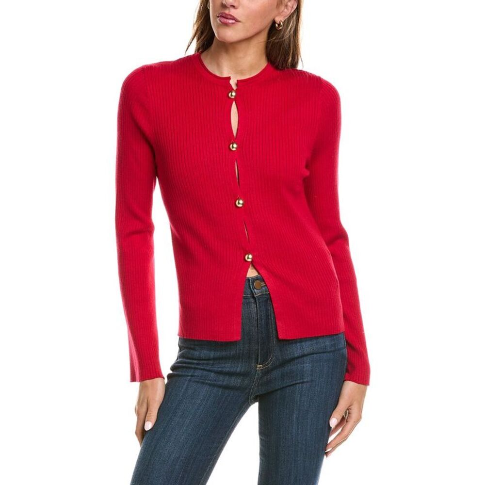 525 America Womens  Curved Front Rib Cardigan, Red
